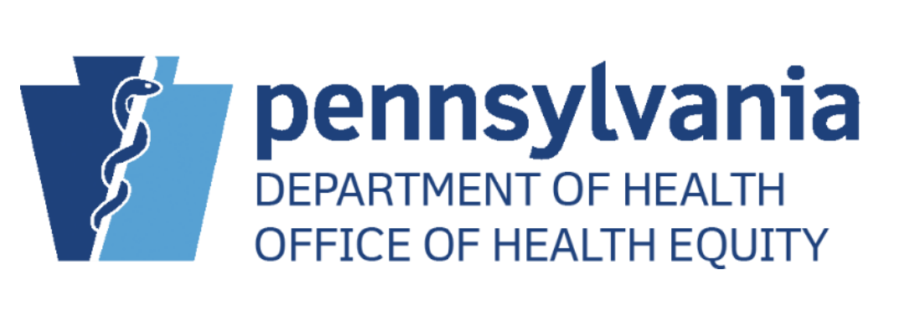 Logo of the Pennsylvania Department of Health Office of Health Equity, featuring a blue keystone with a medical symbol and text beside it.